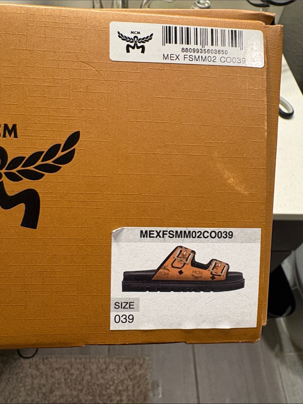 MCM Unisex Orange Logo Double-Buckle Slide Sandals - Picture 5 of 6